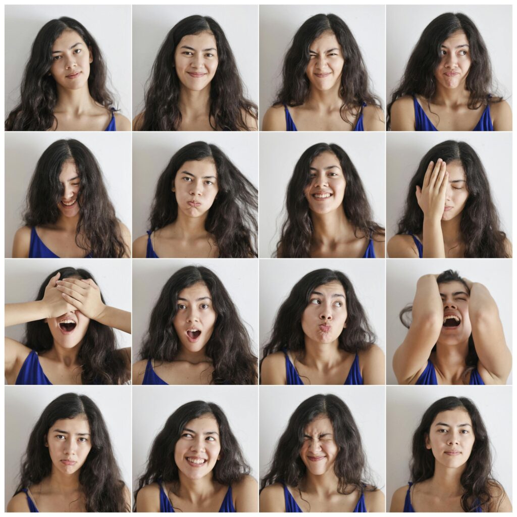 multiple images on a woman with different expressions