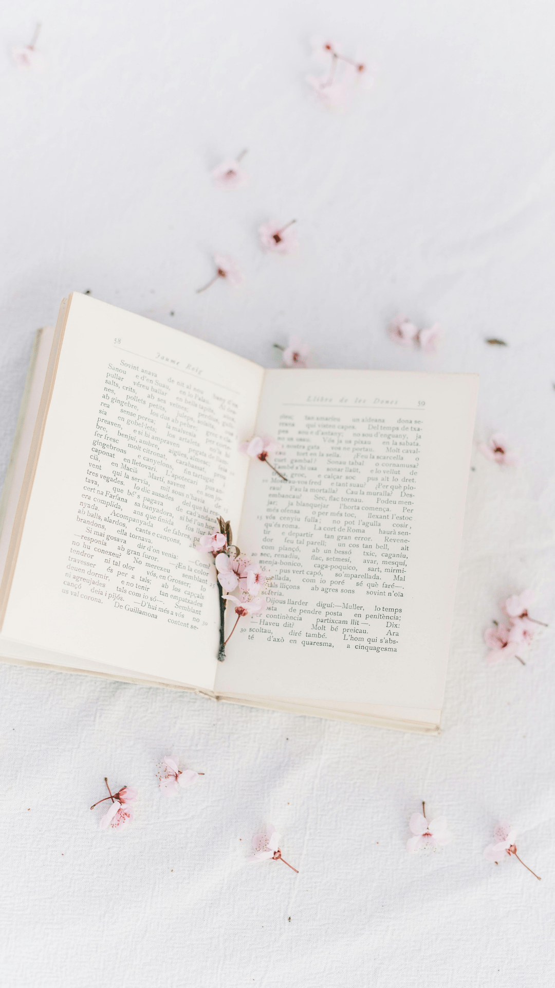 an open book with flowers around it