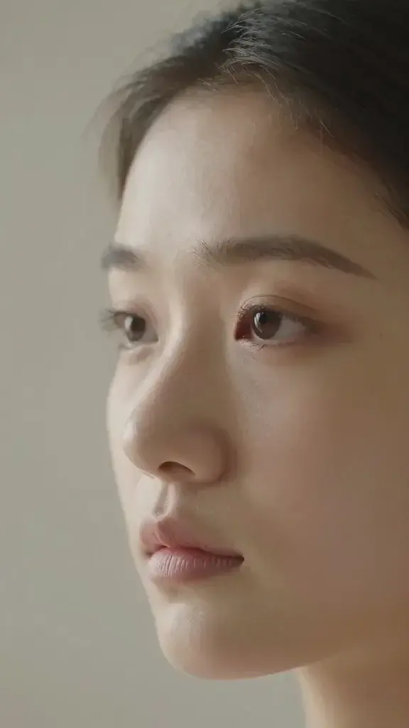 closeup of a thoughtful eyes, soft glow, neutral background