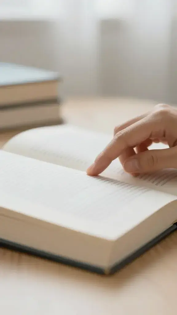 Closeup of a hand turning a single page in a book in a calm room
