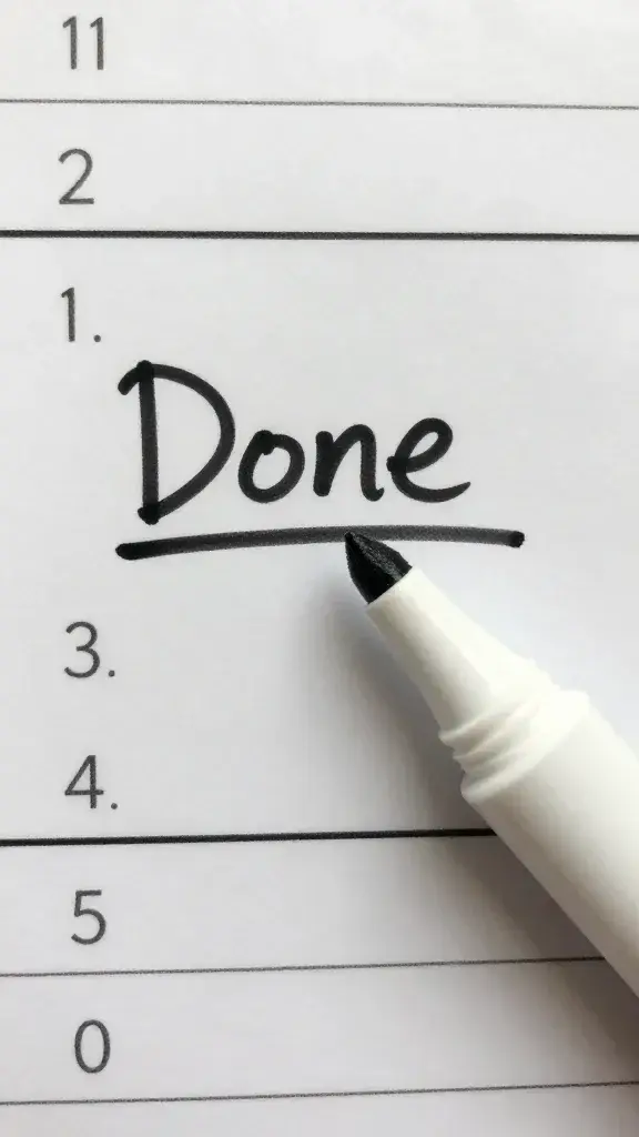 Closeup of a single whiteboard marker marking “Done” on a 12-week goal chart