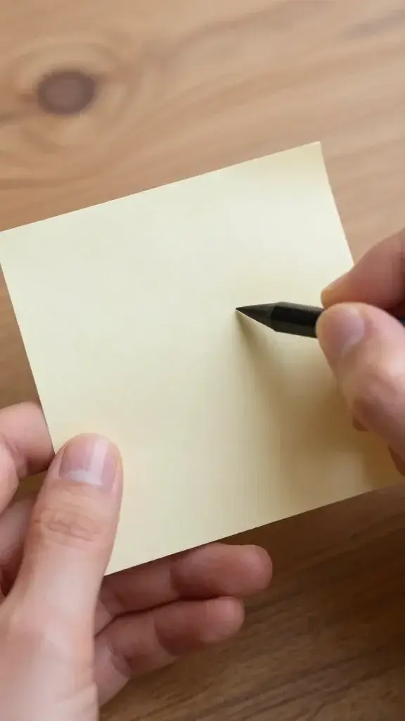 Closeup of hands writing a compassionate note on sticky paper