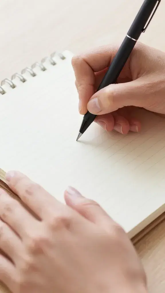 Closeup of a woman's hands writing a simple budget on a notepad