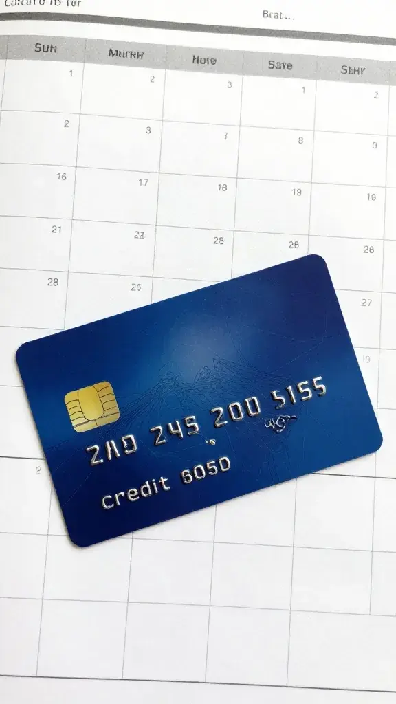 Closeup of a single credit card resting on a clean monthly budget planner